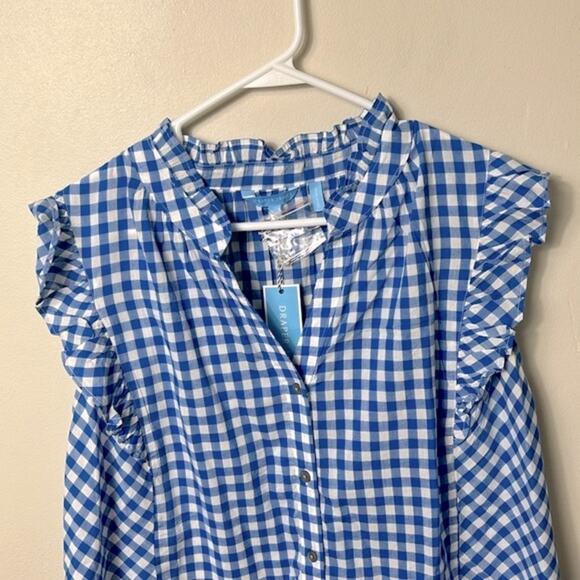 NWT Draper James blue gingham sleeveless ruffle detail button down blouse top - Picture 5 of 13